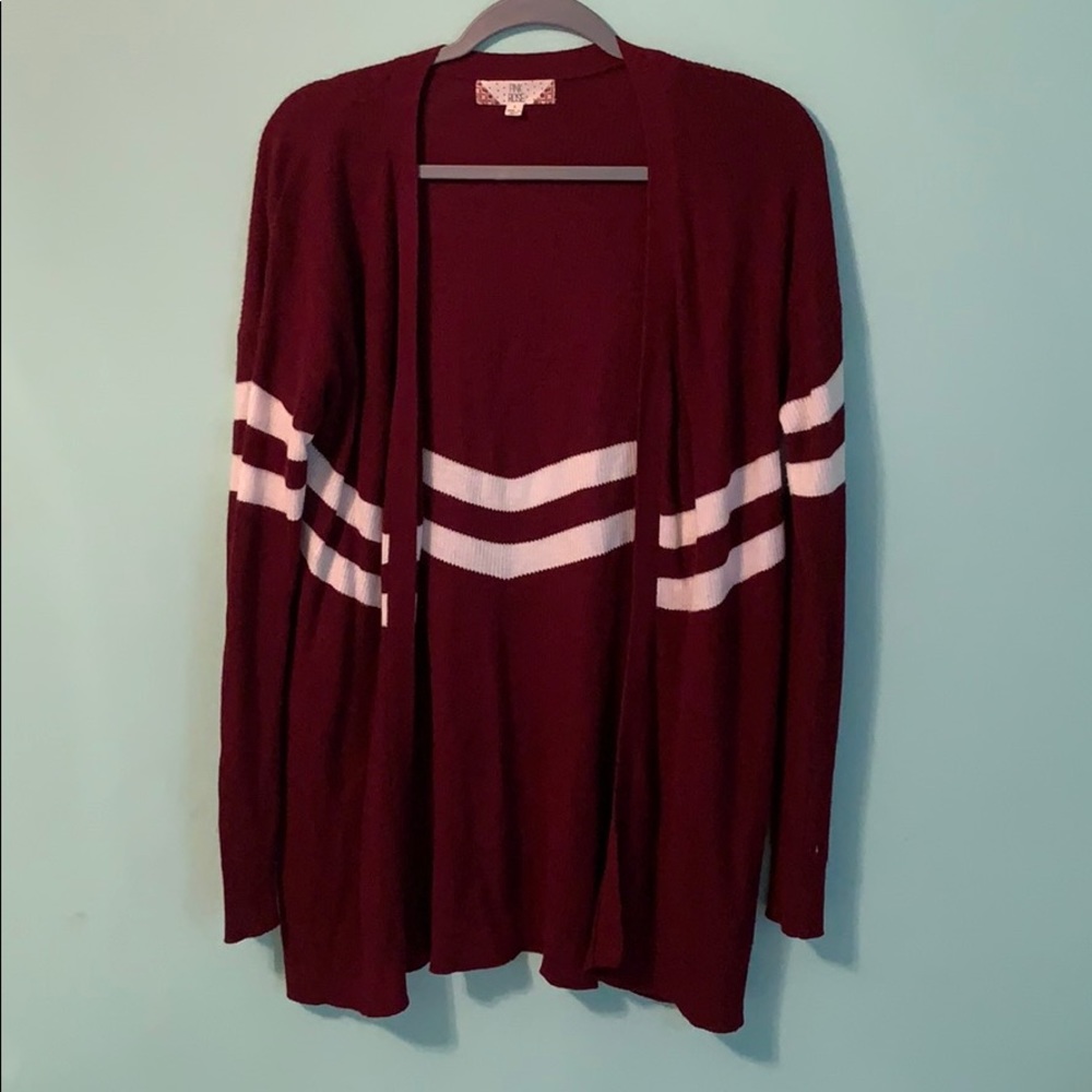 Maroon and White Striped Cardigan